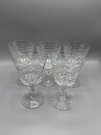 VTG 5 Libbey Rock Sharpe Crystal Water/Wine Goblets /rw