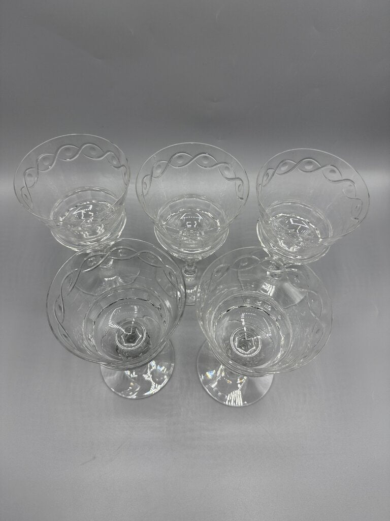 VTG 5 Libbey Rock Sharpe Crystal Water/Wine Goblets /rw