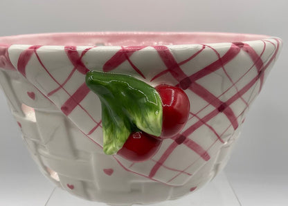 Vintage Bella Casa by Ganz Ceramic Cherry & Hearts Basket Strainer