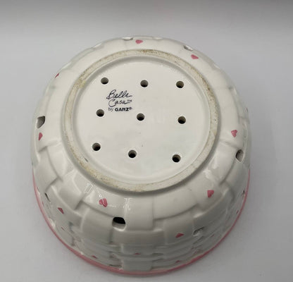 Vintage Bella Casa by Ganz Ceramic Cherry & Hearts Basket Strainer