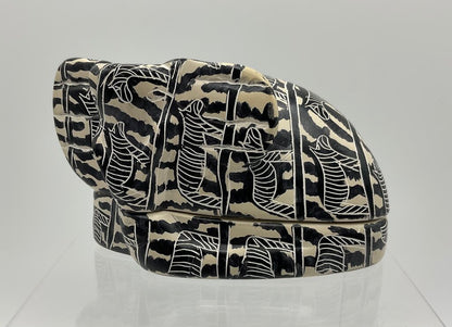 Vintage Genuine Besmo Hand Carved Soapstone Elephant Trinket Box Kenya /s