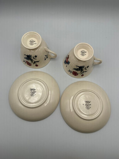 Wedgwood Williamsburg Potpourri Footed Cup & Saucer 2 Sets /rb