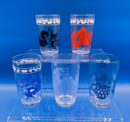 Lot of 5 Vintage 1950s Hazel Atlas Kraft Swanky Swigs Children’s Juice Glasses /s
