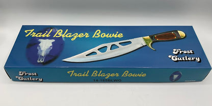 Frost Cutlery Trail Blazer Bowie Knife 15” Overall Length 10” Blade w/ Leather Sheath & Box 14-185BLWG /s