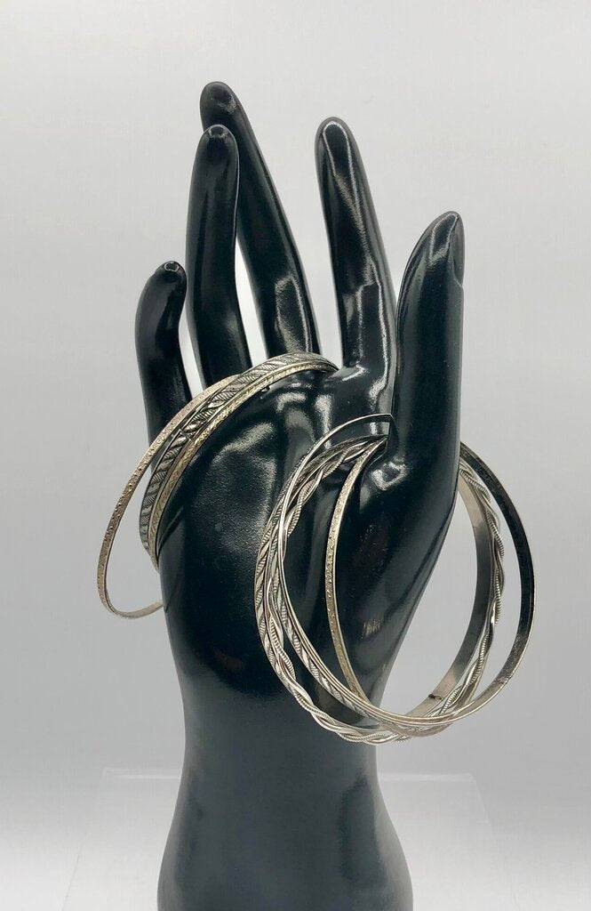 Vintage Bundle of 8 Bohemian Bangle Bracelets Silver Tone /b