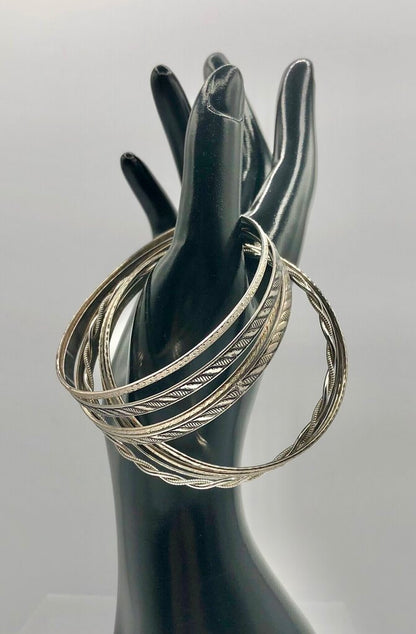 Vintage Bundle of 8 Bohemian Bangle Bracelets Silver Tone /b