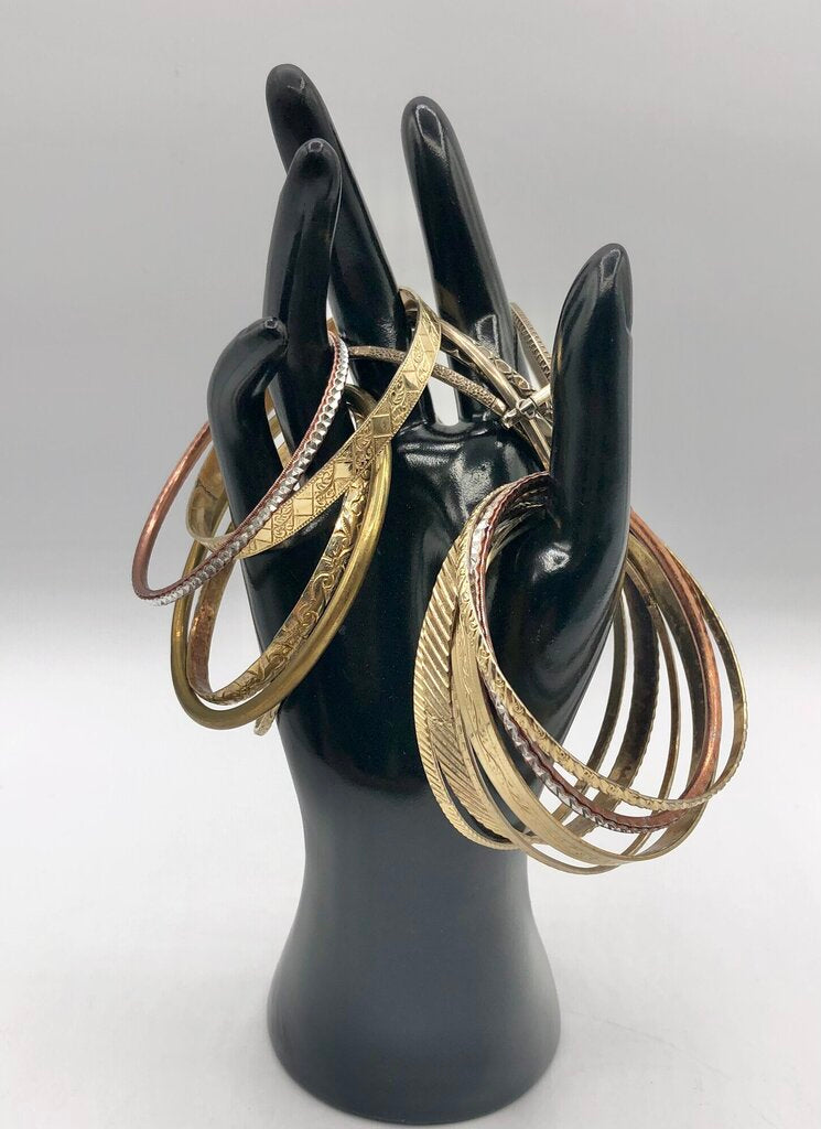 Vintage Bundle of 12 Bohemian Bangle Bracelets Gold Tone /b