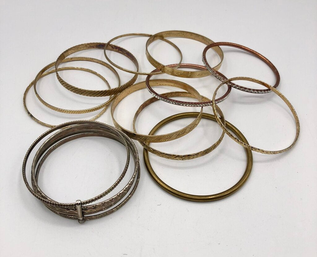 Vintage Bundle of 12 Bohemian Bangle Bracelets Gold Tone /b