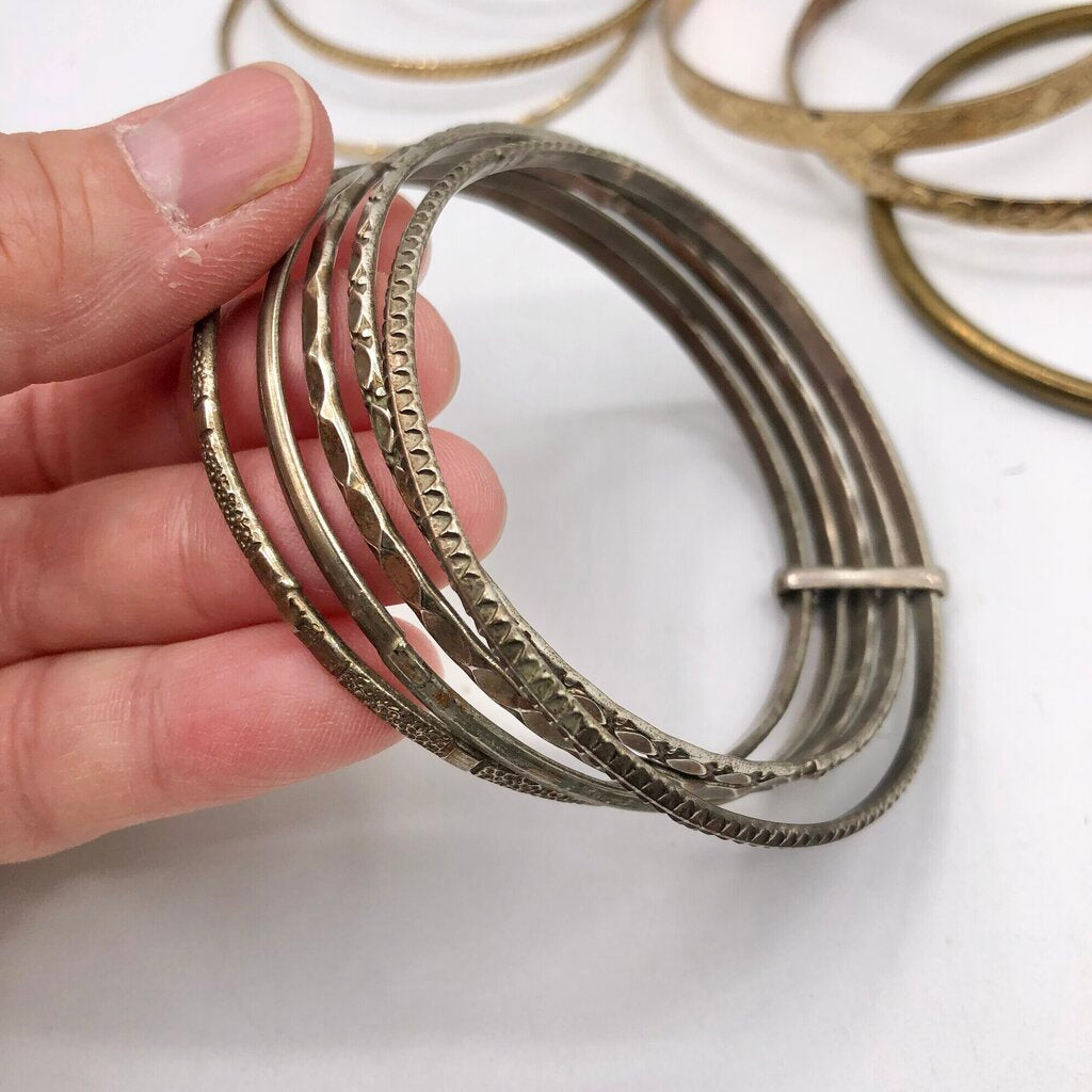 Vintage Bundle of 12 Bohemian Bangle Bracelets Gold Tone /b