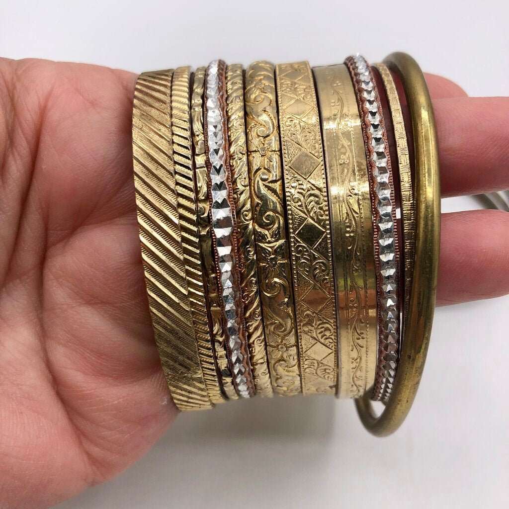 Vintage Bundle of 12 Bohemian Bangle Bracelets Gold Tone /b