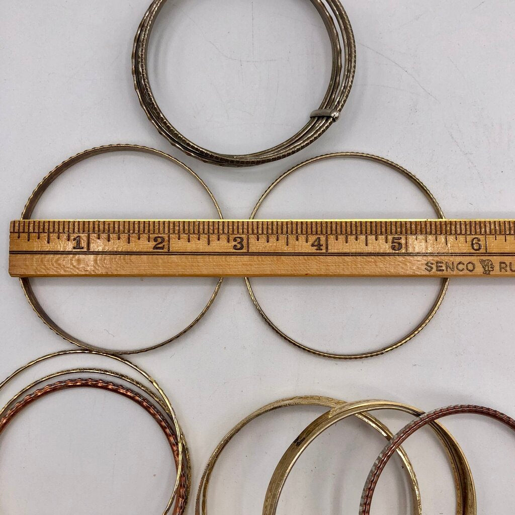 Vintage Bundle of 12 Bohemian Bangle Bracelets Gold Tone /b
