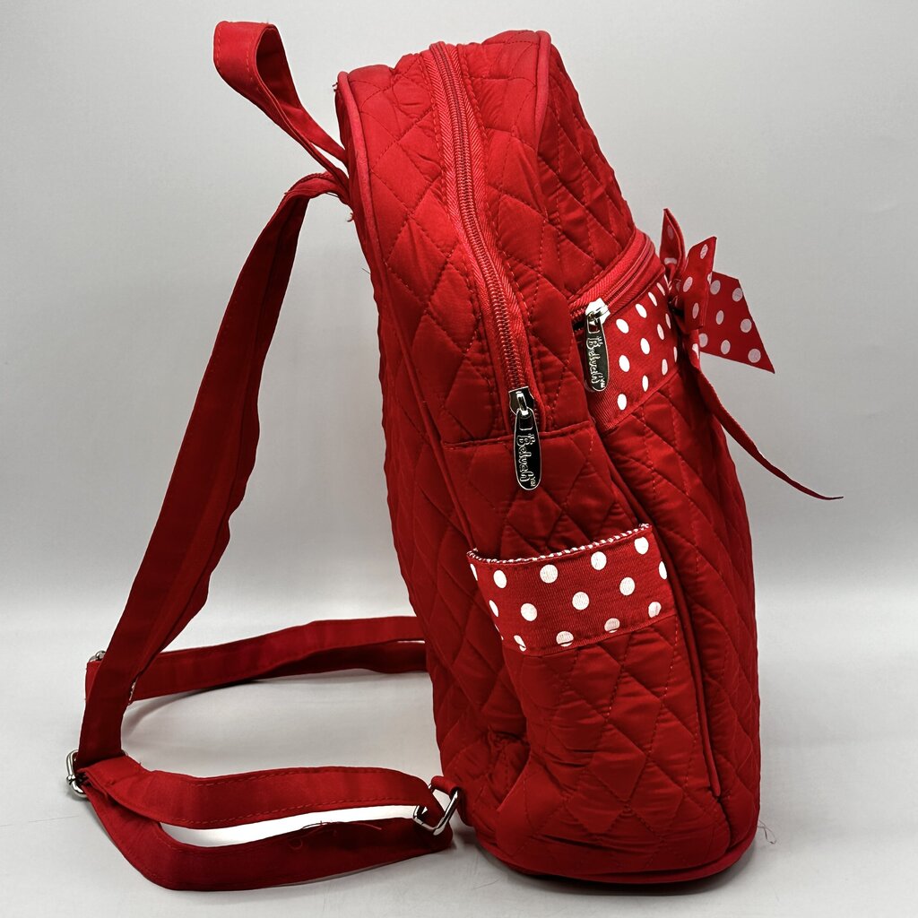 Belvah Quilted Red & White Backpack w/Bow EUC /cb
