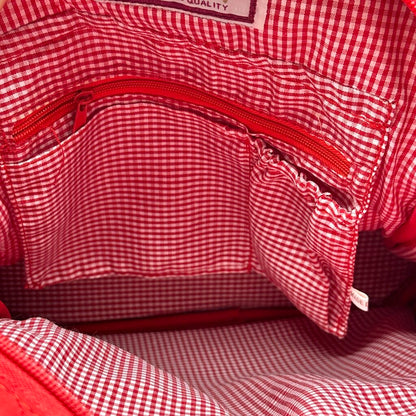 Belvah Quilted Red & White Backpack w/Bow EUC /cb