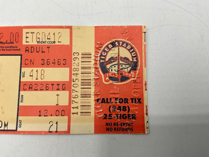 Detroit Tigers 1999 Opening Day Tiger Stadium Ticket vs. Minnesota Twins /so