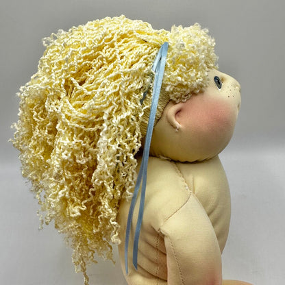 Vintage 1990 Cabbage Patch Soft Sculpture Doll Blue Eyes Blonde Hair No Papers/Clothes /cb