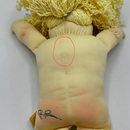 Vintage 1990 Cabbage Patch Soft Sculpture Doll Blue Eyes Blonde Hair No Papers/Clothes /cb