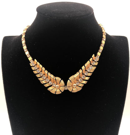 Vintage Reticulated Rhinestone Gold Tone Collar Necklace /b