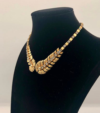 Vintage Reticulated Rhinestone Gold Tone Collar Necklace /b