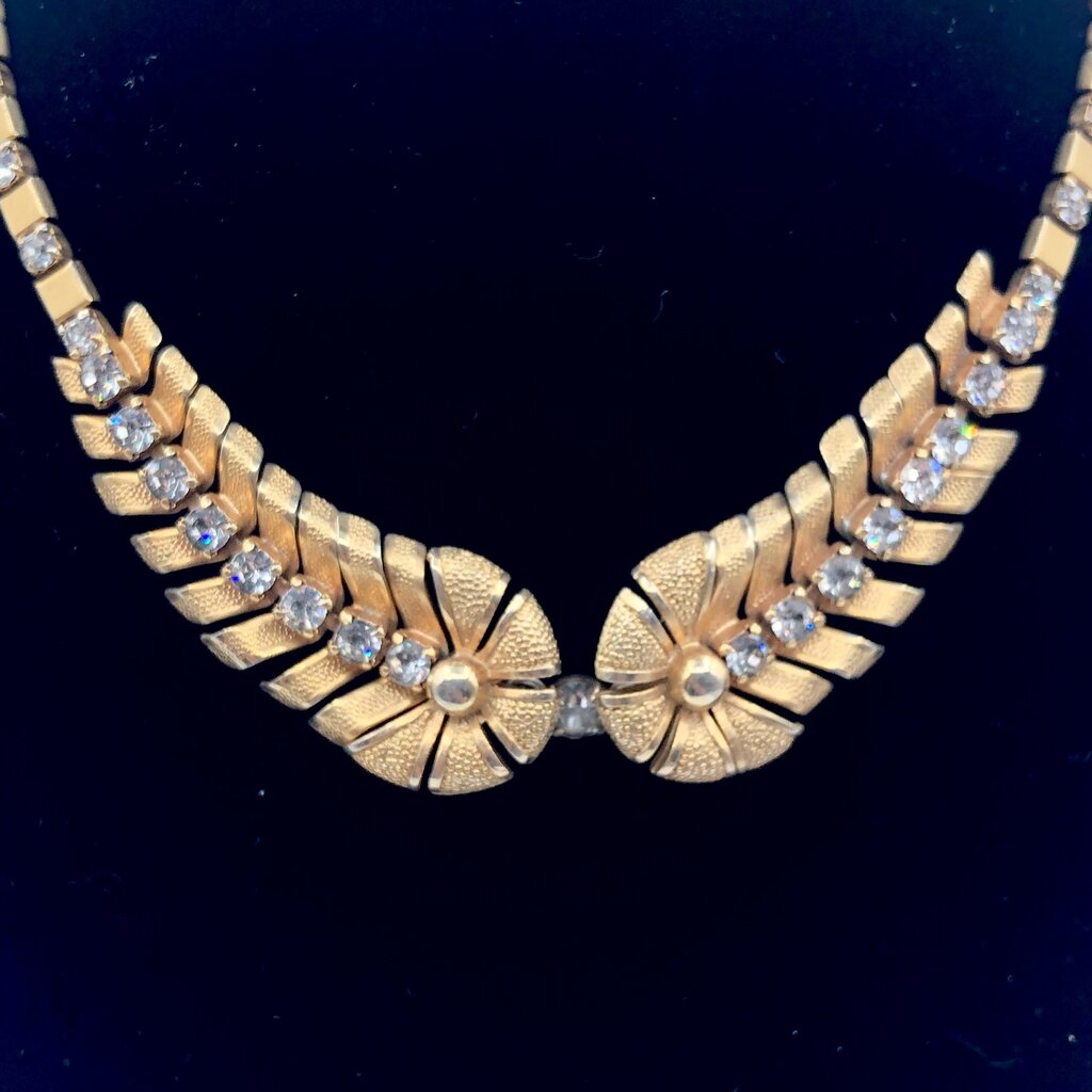 Vintage Reticulated Rhinestone Gold Tone Collar Necklace /b