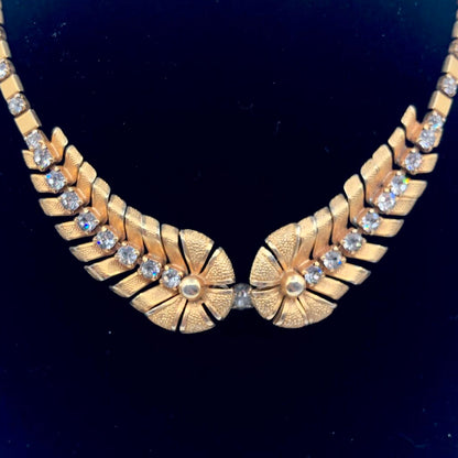 Vintage Reticulated Rhinestone Gold Tone Collar Necklace /b