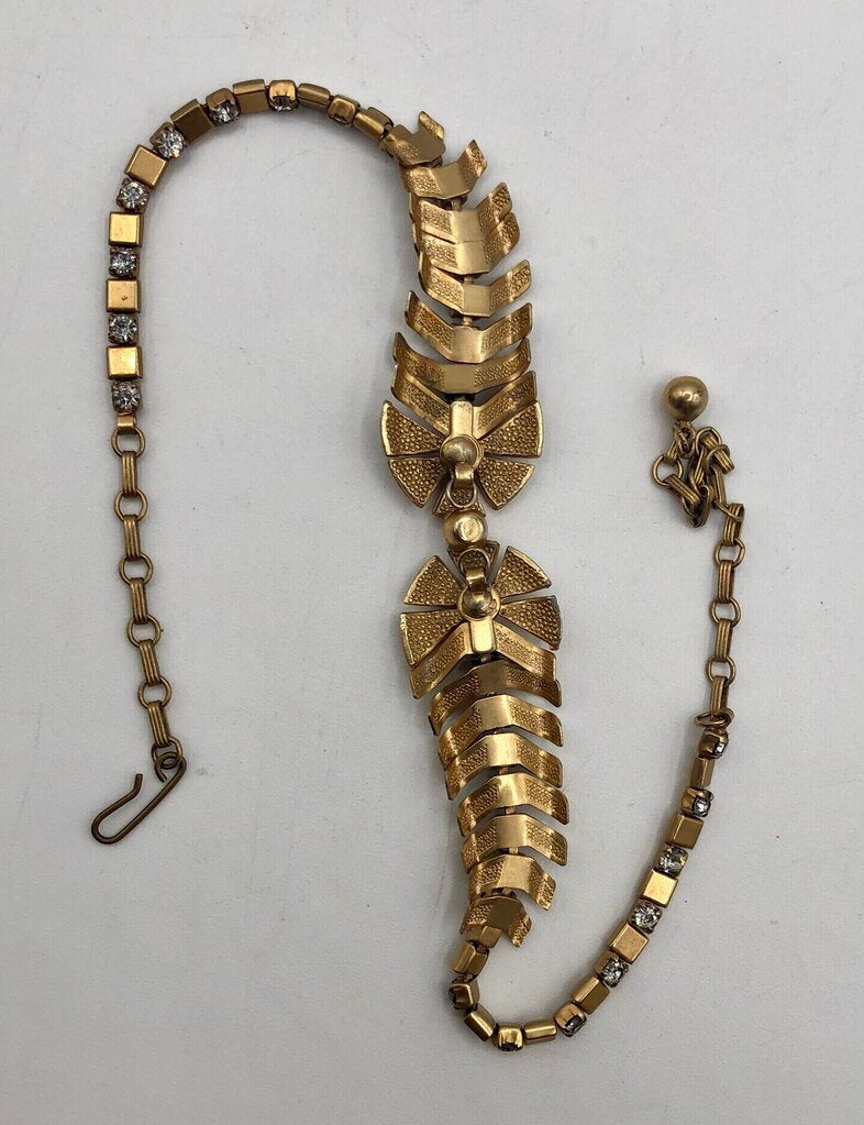 Vintage Reticulated Rhinestone Gold Tone Collar Necklace /b