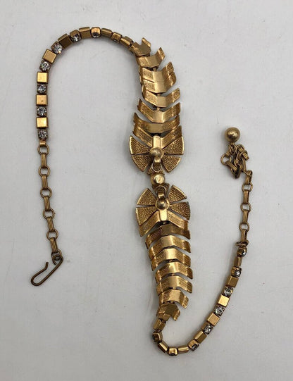 Vintage Reticulated Rhinestone Gold Tone Collar Necklace /b
