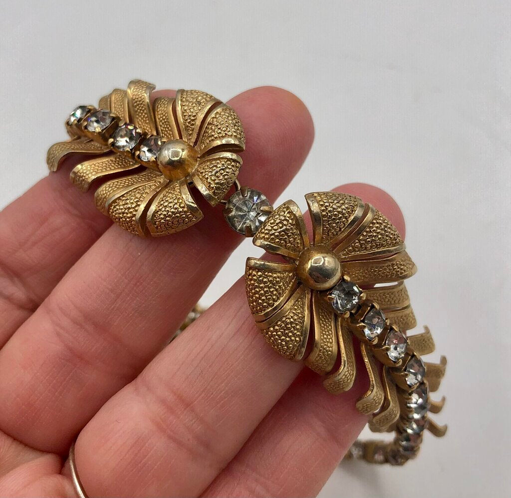 Vintage Reticulated Rhinestone Gold Tone Collar Necklace /b