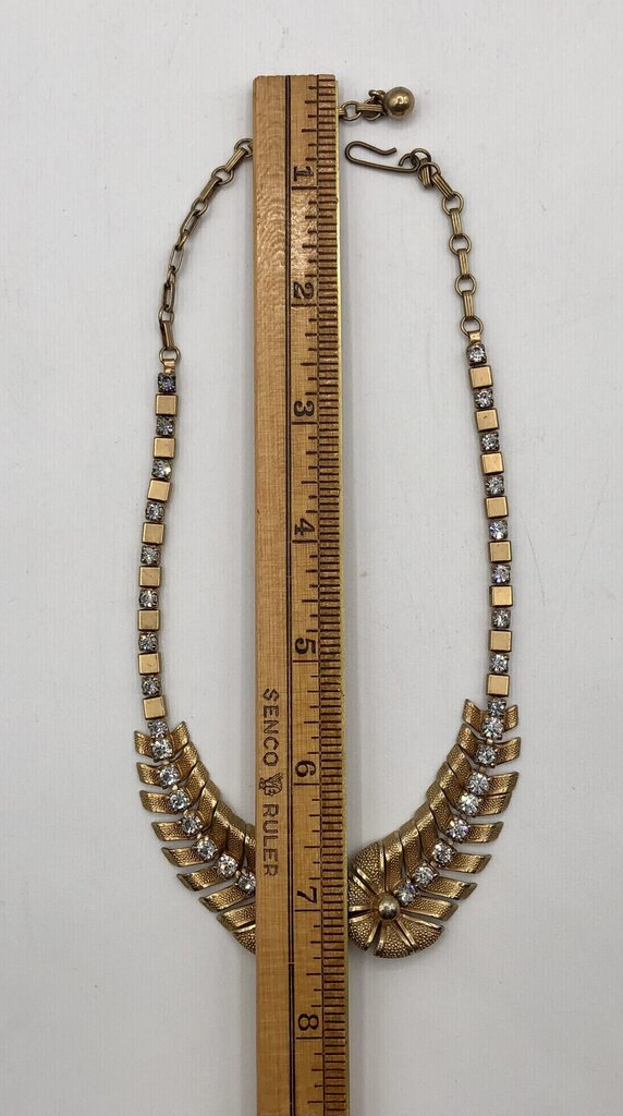 Vintage Reticulated Rhinestone Gold Tone Collar Necklace /b