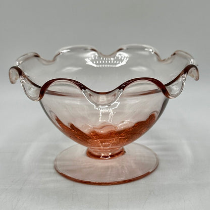 Set of 4 Vintage Pink Ruffled Footed Optic Sherbet/Dessert Bowls /cb