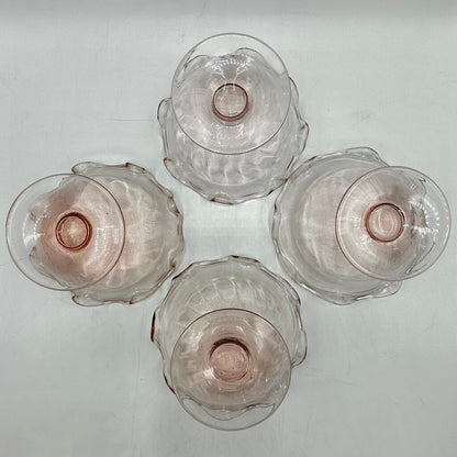 Set of 4 Vintage Pink Ruffled Footed Optic Sherbet/Dessert Bowls /cb