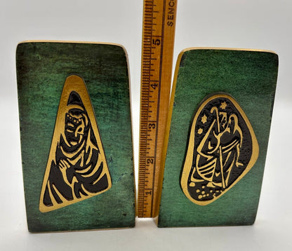 Dayagi Israel Green Burnished Enamel Brass Book Ends /j