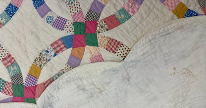 Vtg Wedding Ring Quilt Hand Pieced and Quilted /j