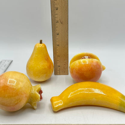 Vintage Italian Alabaster Fruit Set-Pear, Pomegranate, Peach & Banana-Handcrafted Collectibles /cb
