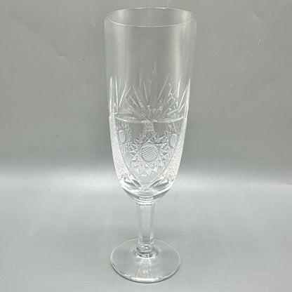 Set Of 4 Vintage Cut Crystal Short Stem Champagne Flutes 6 3/4” Fan, Crosshatch, Starburst /cb