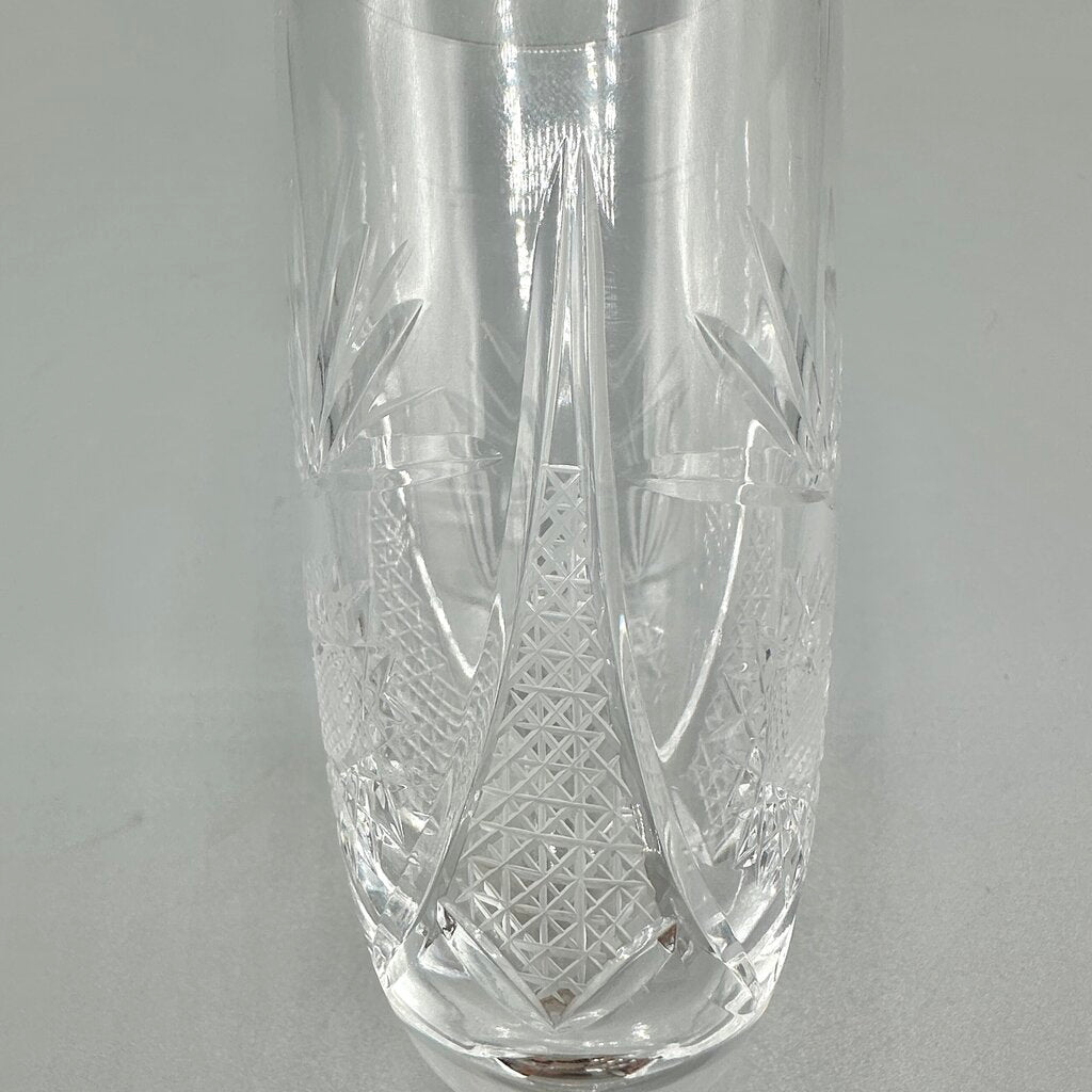 Set Of 4 Vintage Cut Crystal Short Stem Champagne Flutes 6 3/4” Fan, Crosshatch, Starburst /cb