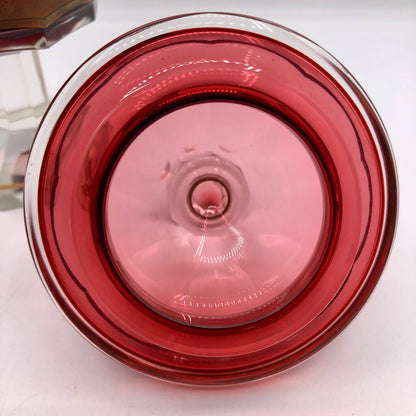 Impressive Heavy Gilded Bohemian Ruby Glass Pedestal Jar w/ Lid /b