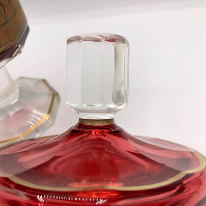 Impressive Heavy Gilded Bohemian Ruby Glass Pedestal Jar w/ Lid /b