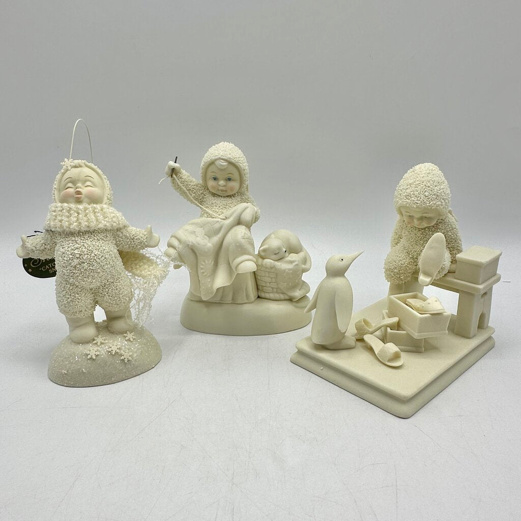 Lot of 3 Department 56 Snowbabies Figurines w/Boxes Catch A Falling Snowflake, Grandma’s Lessons, Just One More Pair /cb