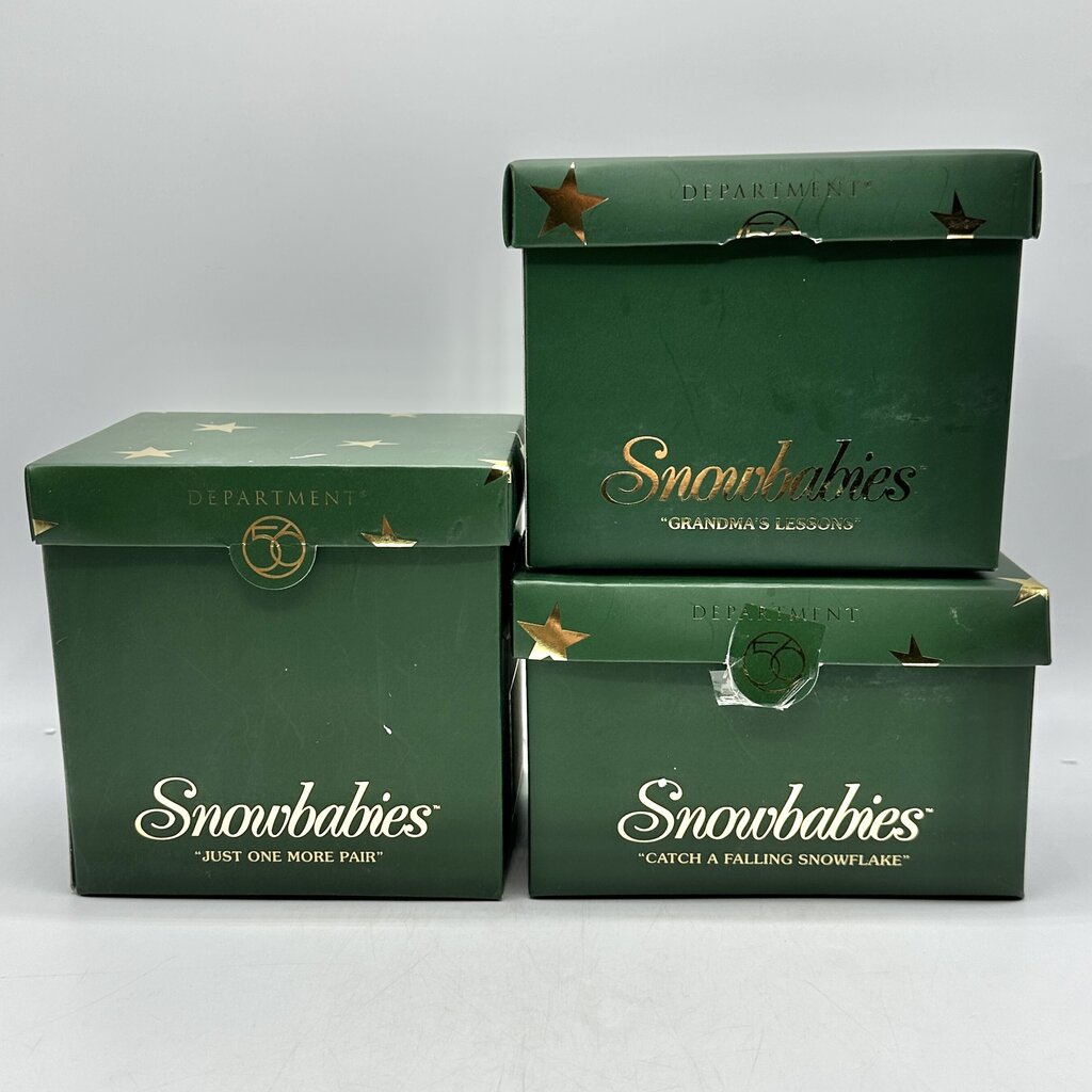 Lot of 3 Department 56 Snowbabies Figurines w/Boxes Catch A Falling Snowflake, Grandma’s Lessons, Just One More Pair /cb