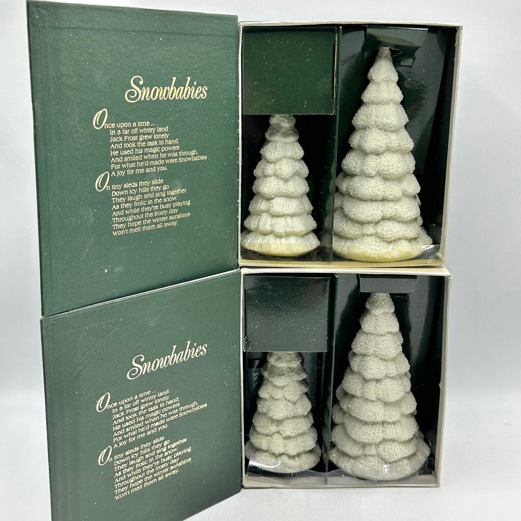 Set of 4 Department 56 Vintage Winter Tales Of The Snowbabies Frosty Forest Ceramic Pine Trees in 2 Boxes /cb