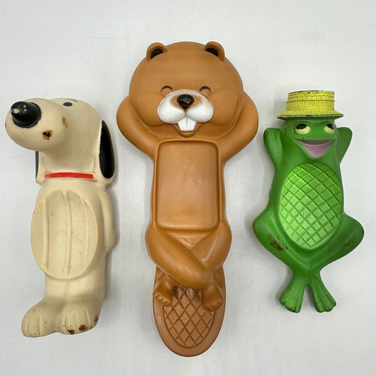 Lot of 3 Vintage Avon Floating Rubber Soap Dishes Snoopy, Freddy Frog & Barney Beaver 1950s-1970s /cb
