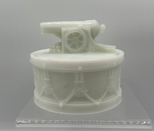 Vintage Westmoreland White Milk Glass Cannon On Drum Lidded Trinket Box /s