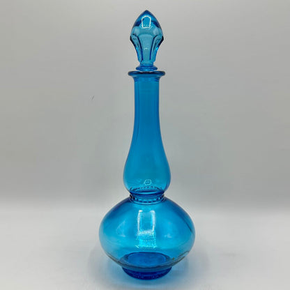 Vintage MCM Blue Glass Decanter Genie Bottle Made In Belgium /cb