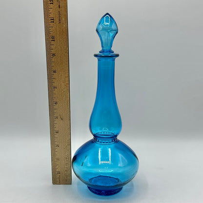 Vintage MCM Blue Glass Decanter Genie Bottle Made In Belgium /cb