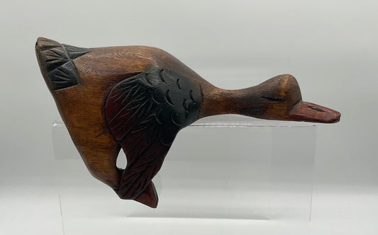 Vintage Wooden Hand Carved & Painted Sleeping Duck Shelf Sitter /s