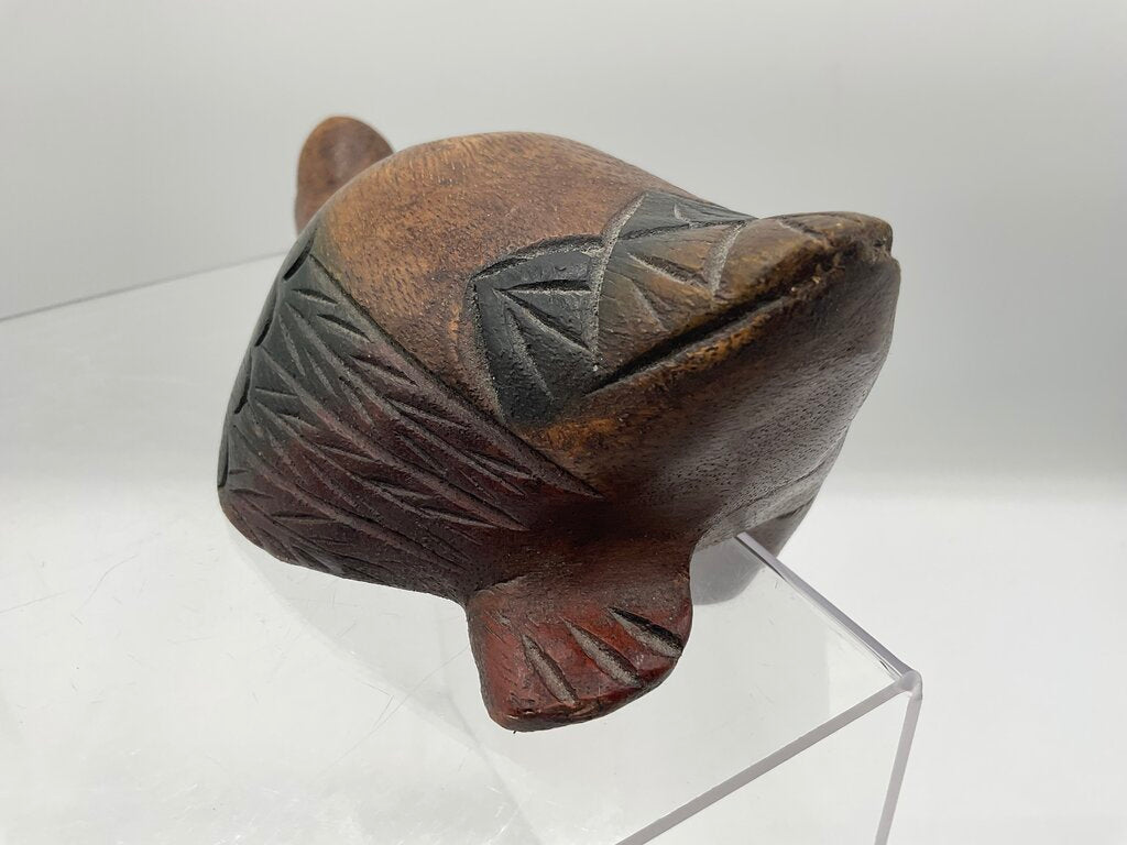 Vintage Wooden Hand Carved & Painted Sleeping Duck Shelf Sitter /s