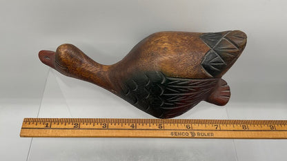 Vintage Wooden Hand Carved & Painted Sleeping Duck Shelf Sitter /s
