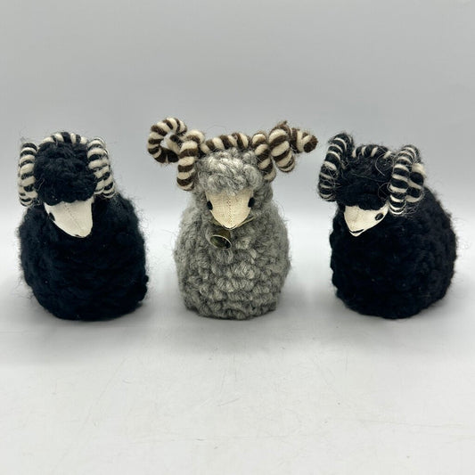 Set of 3 Vintage Makowinaka Polish Folk Art Wool Sheep/Ram Figural Door Stops /cb