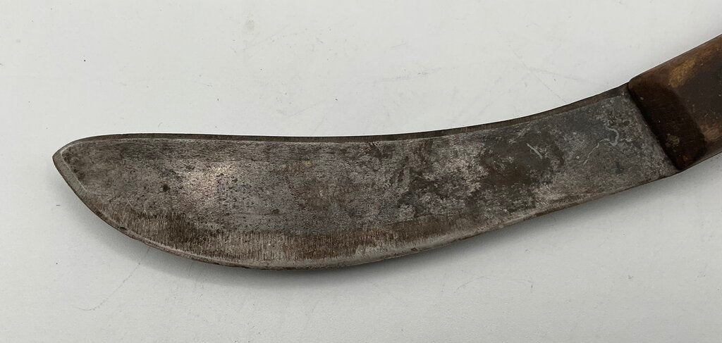 Vintage Curved Skinning Knife with Wooden Handle & Leather Sheath /s