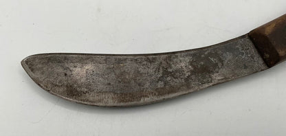 Vintage Curved Skinning Knife with Wooden Handle & Leather Sheath /s